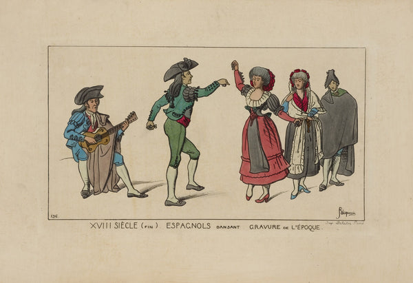 XVIII siècle fin Espagnols dansant Gravure de lépoque 1869