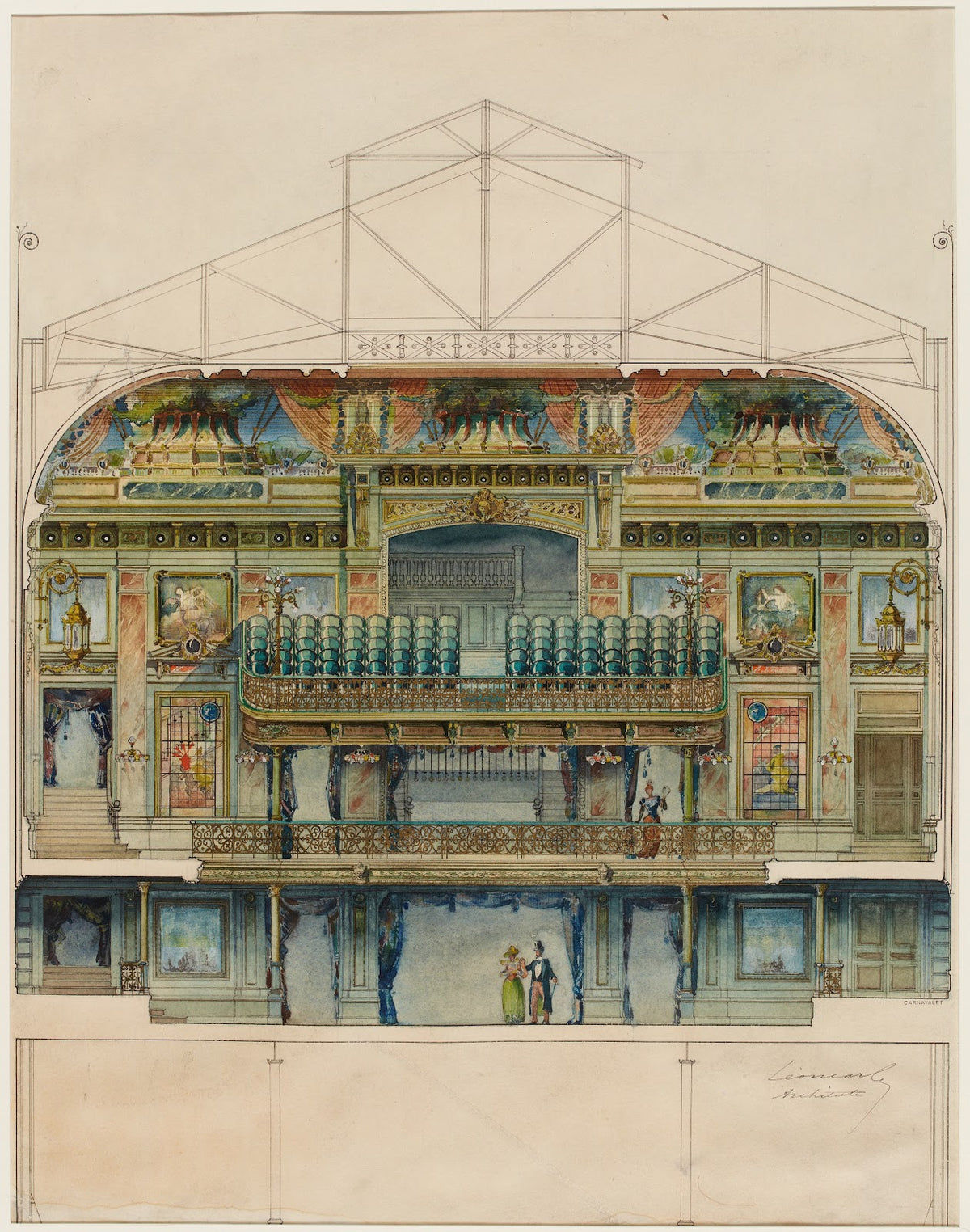 Élévation intérieure de la salle de lOlympia côté salle 19th century