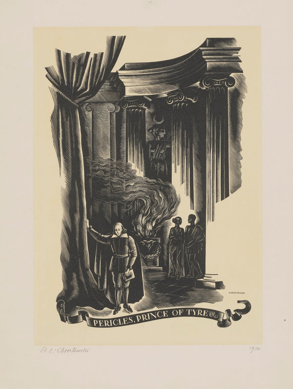 Poeta Gover odsłaniający zasłonę ilustracja do sztuki Pericles Prince of Tyre Wi