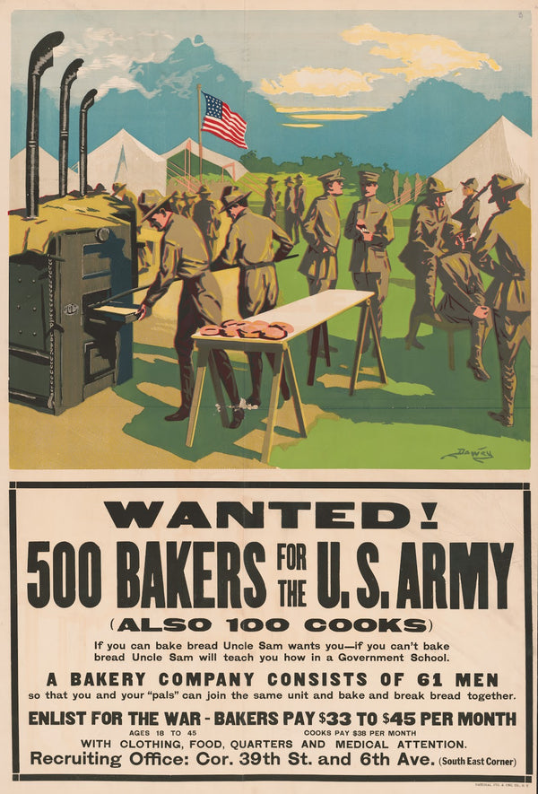 Wanted 500 bakers for the US Army also 100 cooks 1917