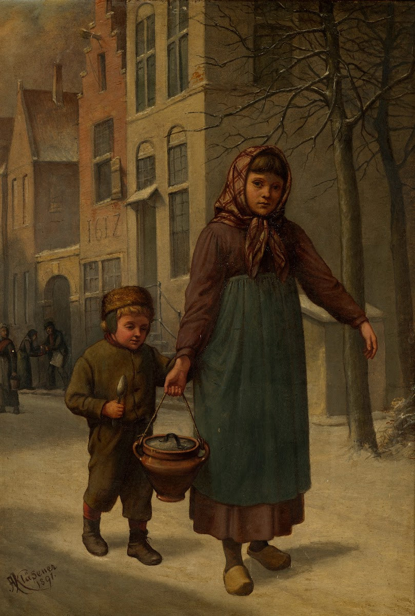 Meisje en jongen die eten halen 1891