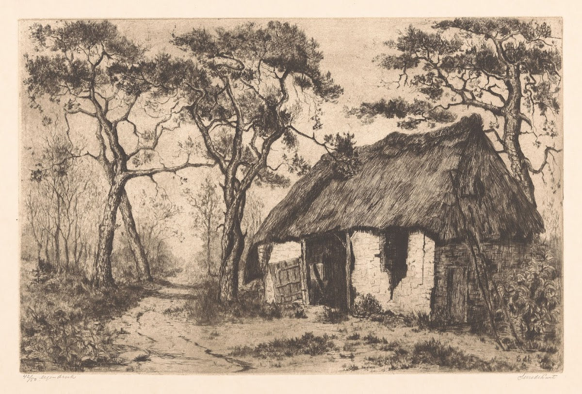 Landweg met vervallen schuur 20th century