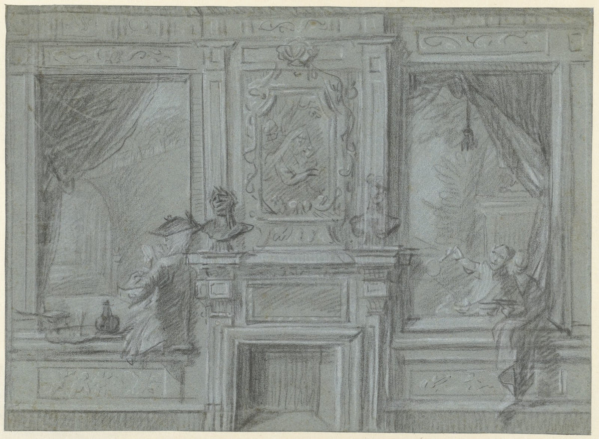 Ontwerp voor een kamerwand met schoorsteenstuk en beschilderingen 1720 1750