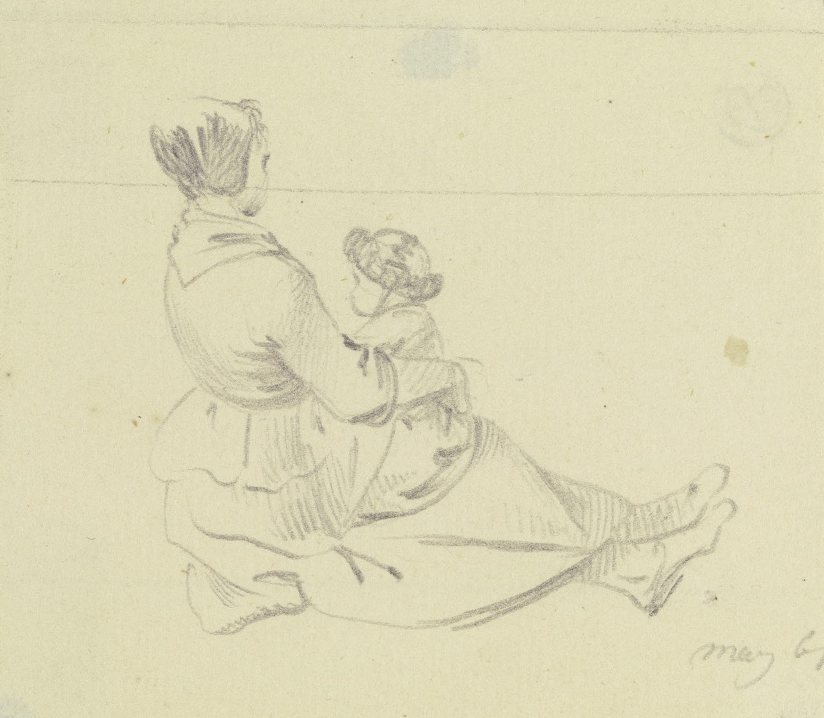 Am Boden sitzendes Mädchen mit einem Kind auf dem Schoß 1761
