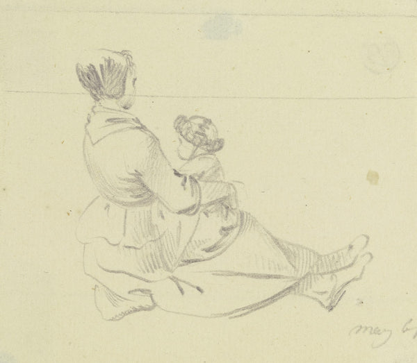 Am Boden sitzendes Mädchen mit einem Kind auf dem Schoß 1761