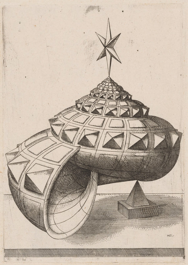 A Perspective of a Faceted Snail Shell Balanced on a Pyramid 1567