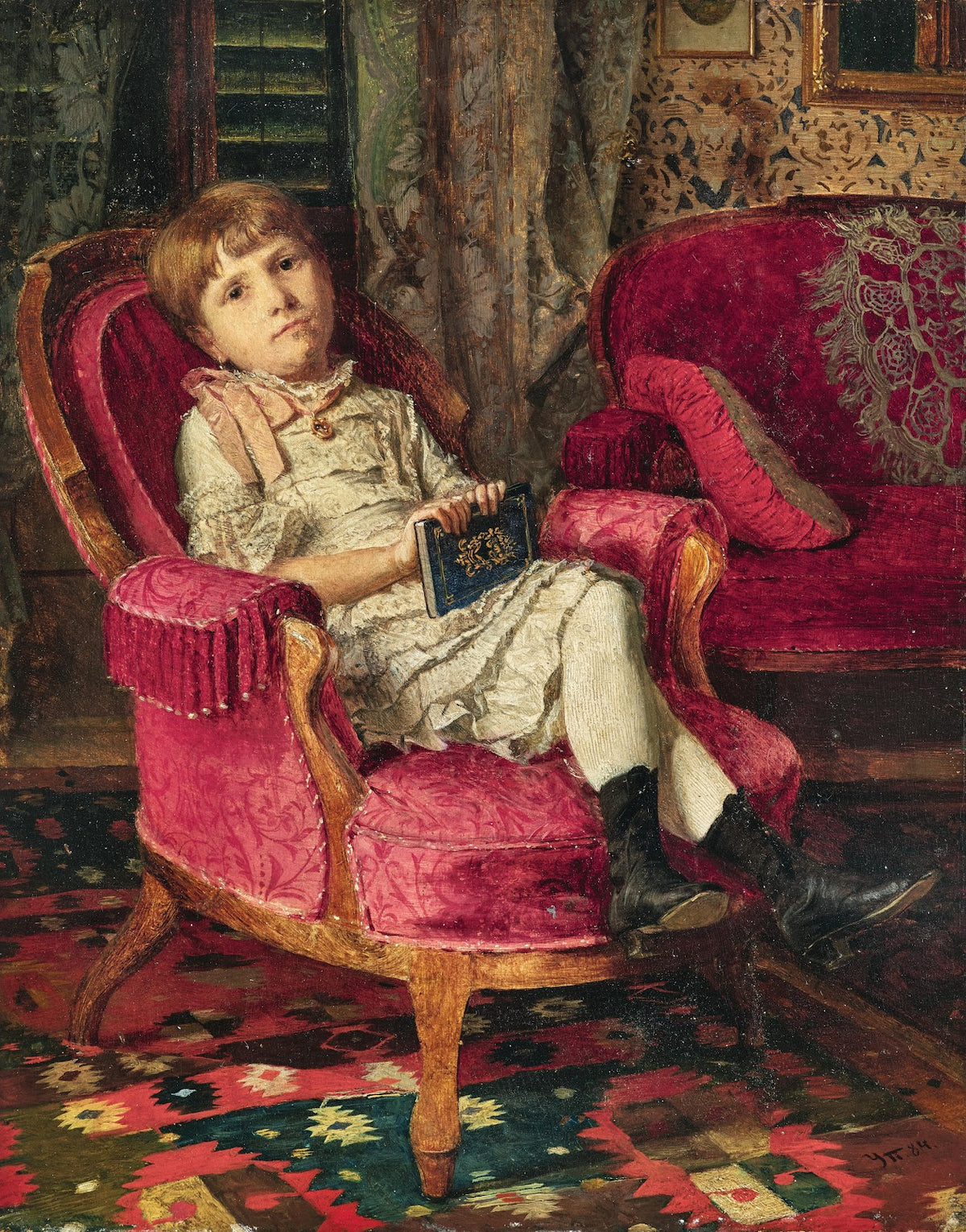 A Girl Angelina the Artists Niece at the Age of 7 with a Book in a Red Armchair