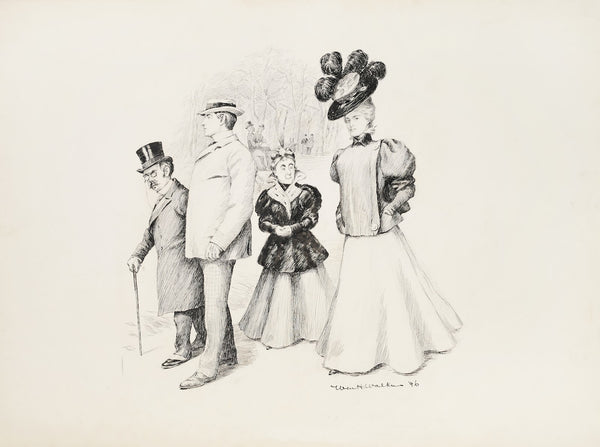 Two couples one older and one younger walk together through a park 1897