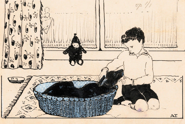 Jongen aait een hond 1925