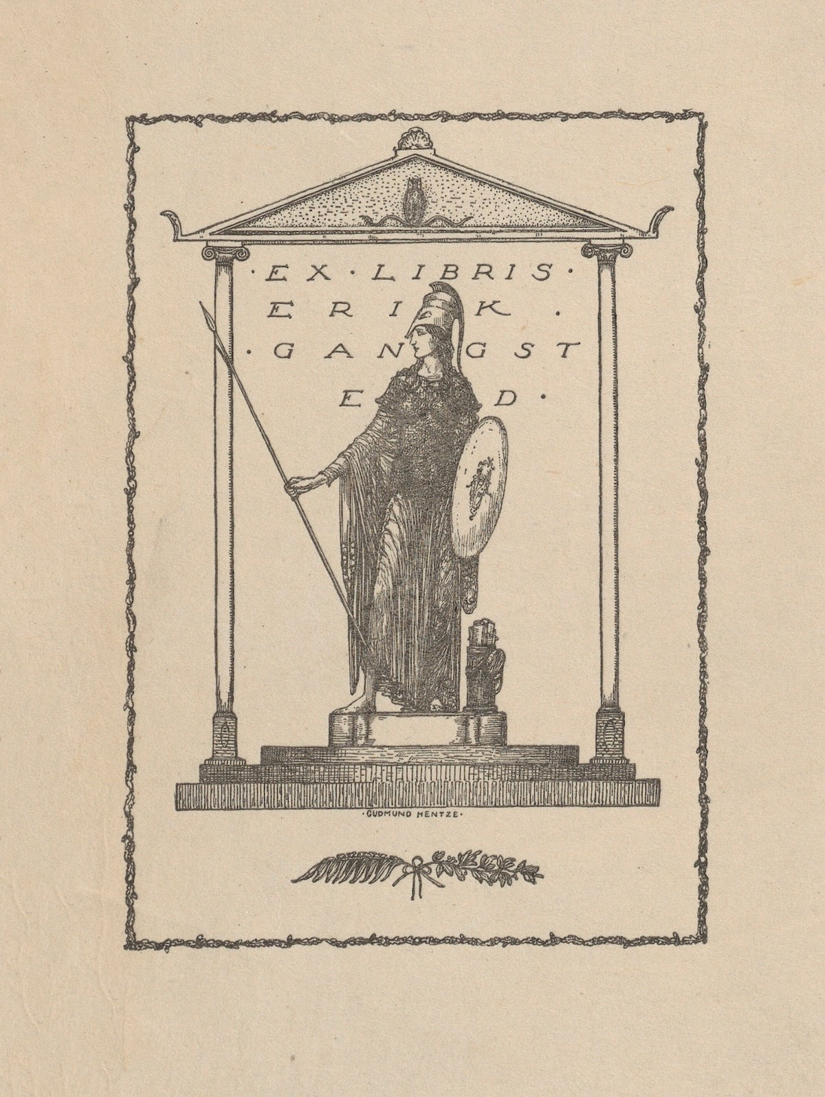 Ex libris  Erik Gangsted 1912