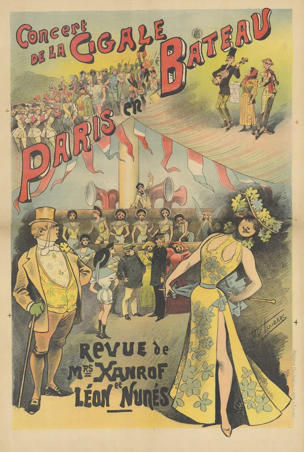 Concert de la Cigale Paris en bateau revue de Mrs Xanrof et Léon Nunés 1890