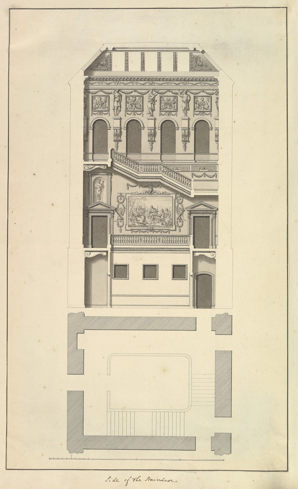 Side of the Staircase Houghton Hall Norfolk Elevation 1735