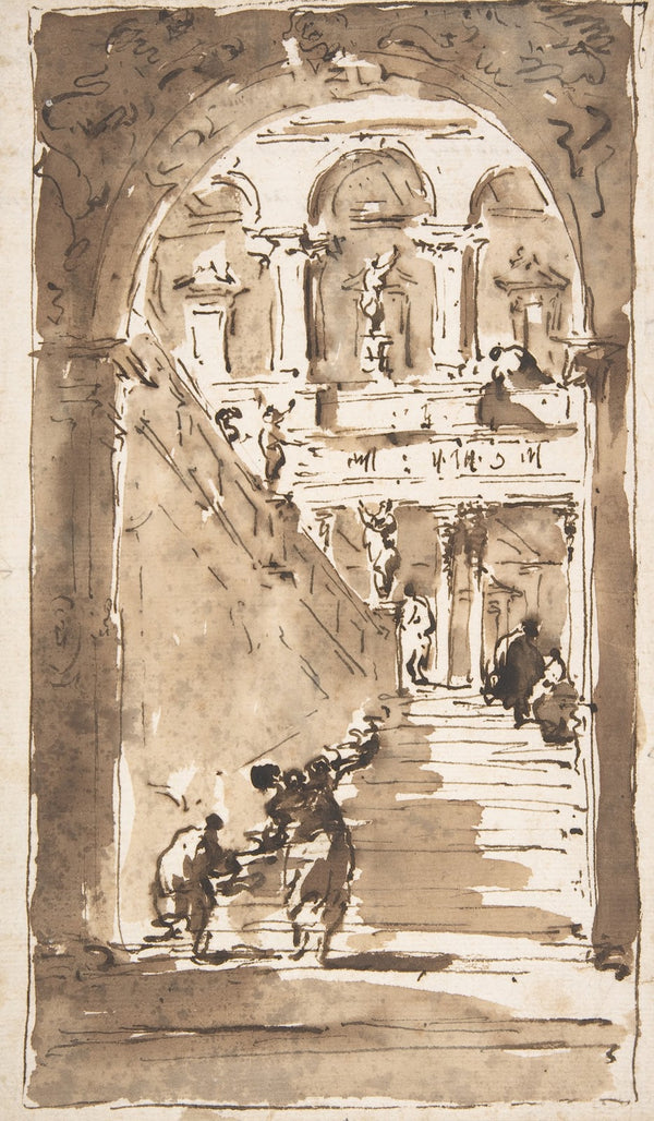 Architectural Fantasy Figures on a Grand Staircase 171293