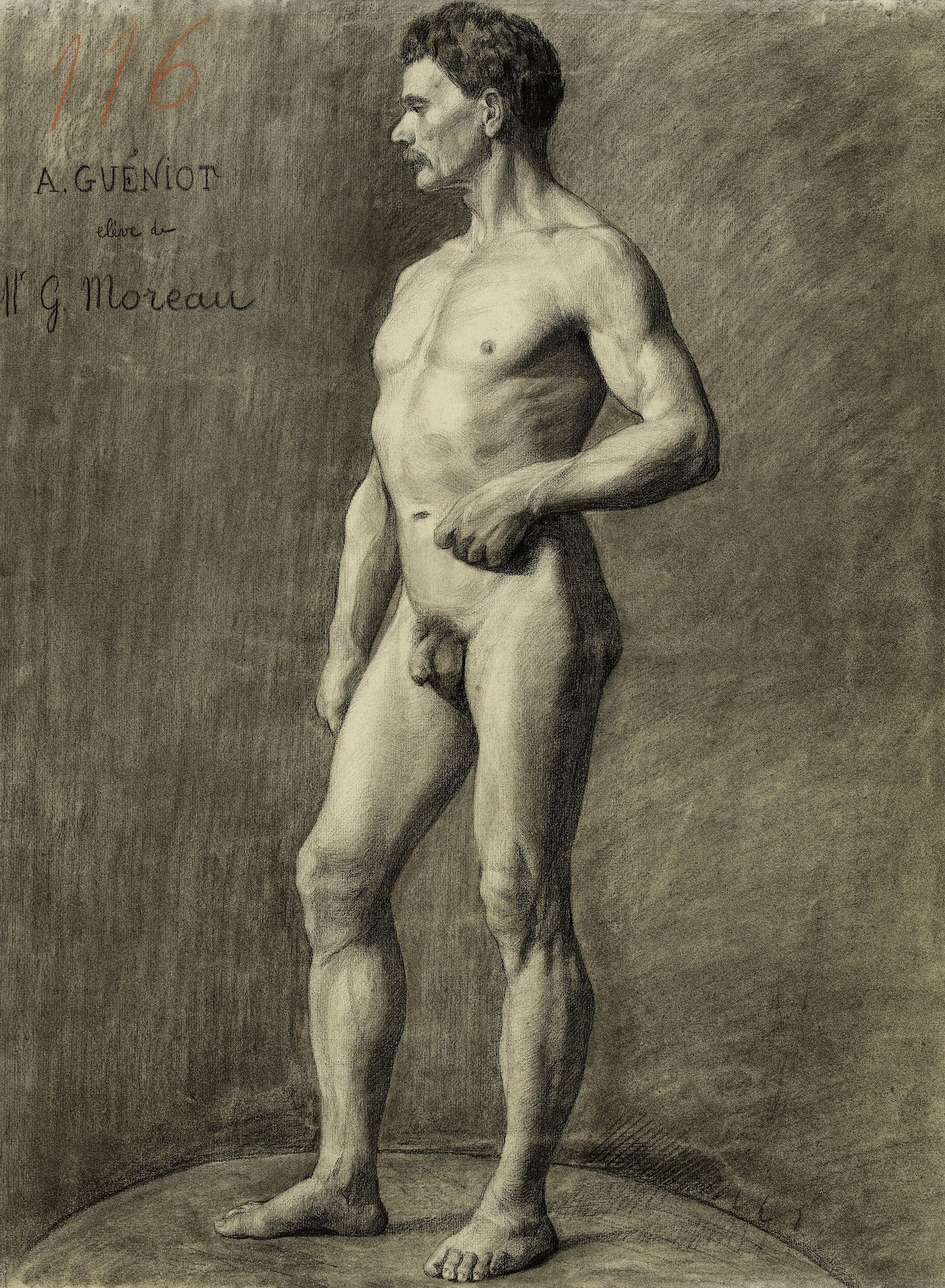 Académie dhomme debout tourné vers la gauche modèle datelier 1896