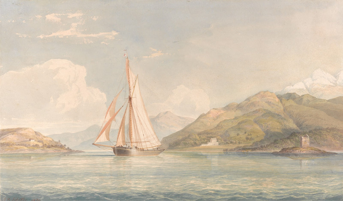 Boat Sailing to the Left with Mountains in the Background 1834
