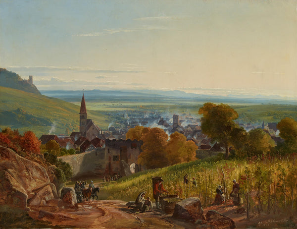 Landschaft mit Reisenden  Blick auf Ribeauvillé im Elsaß 1836
