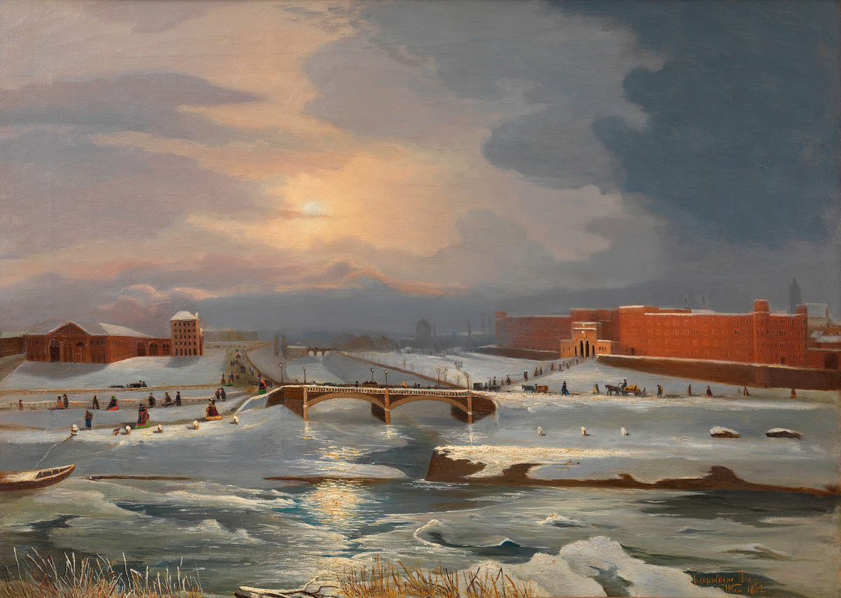Die Franz Josephs Kaserne mit Hauptzollamt und Radetzkybrücke im Winter 1862