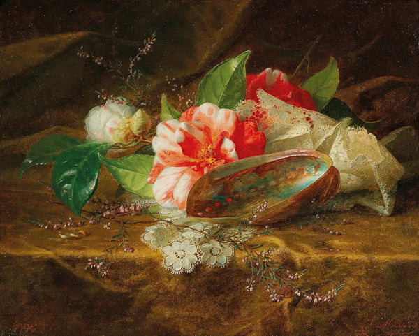 Still life with camellia a shell and a lace doily 1886