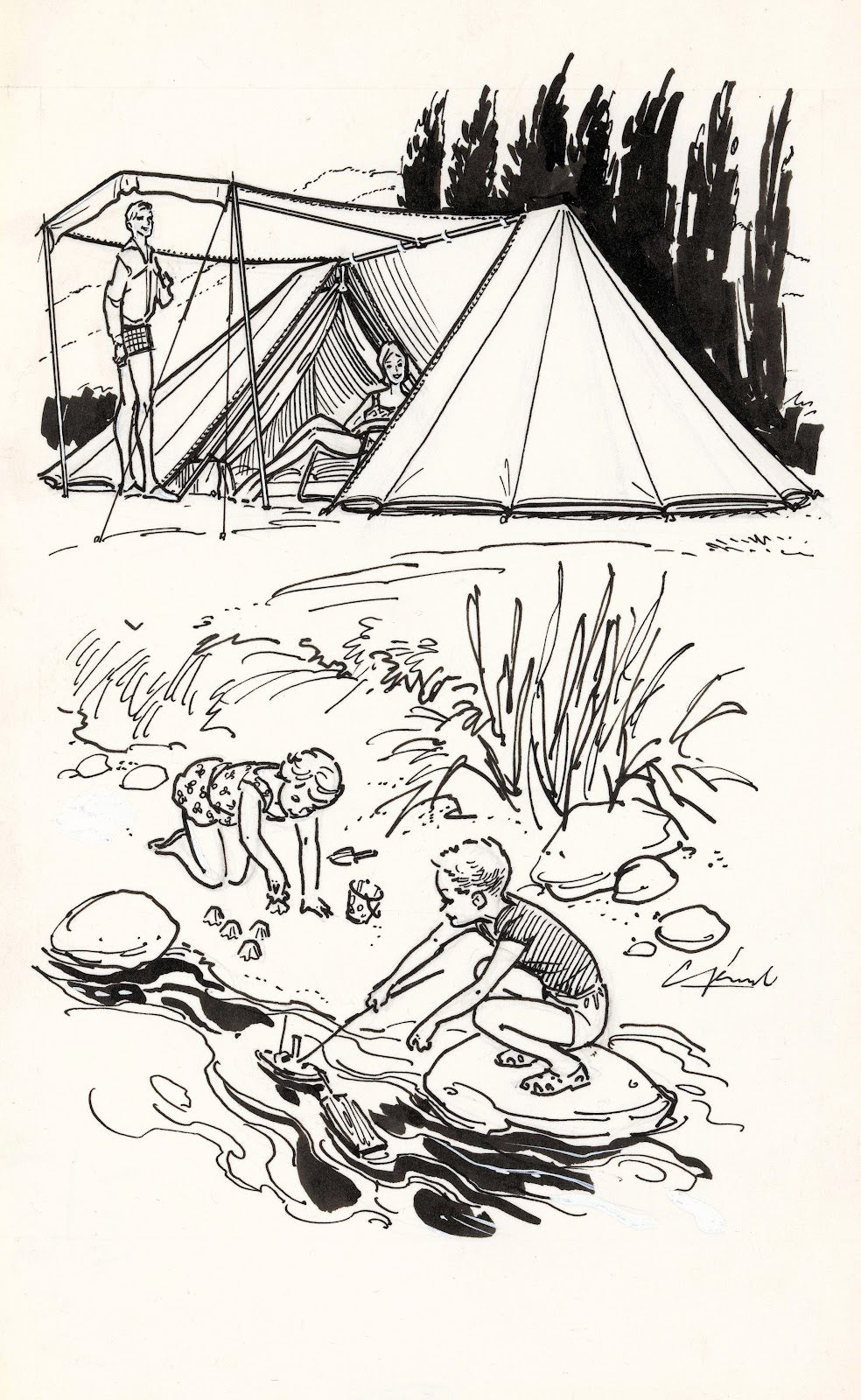 Spelende kinderen bij een rivier 1930