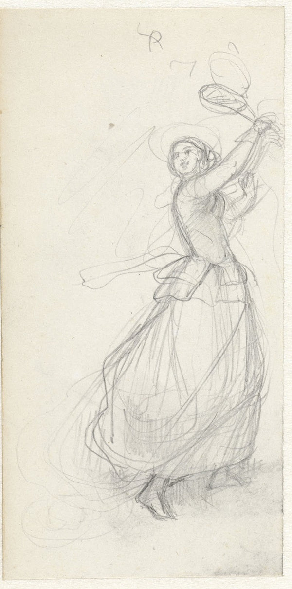Studie van een vrouw die tennis of badminton speelt 1848   1927