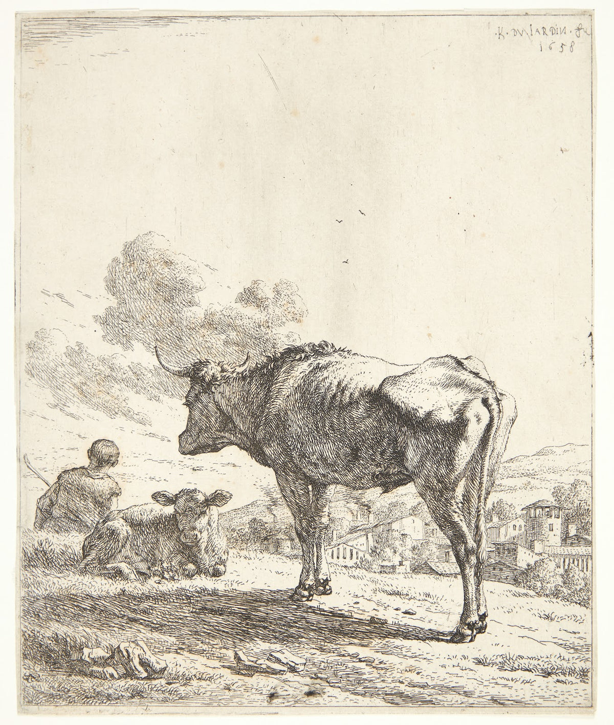 Stående okse og liggende kalv 1658