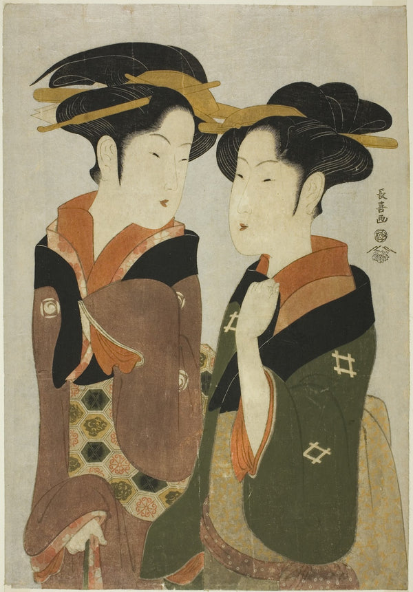 Kan a waitress of the Izutsuya and the geisha Fuseya of the Ogiya c 1794
