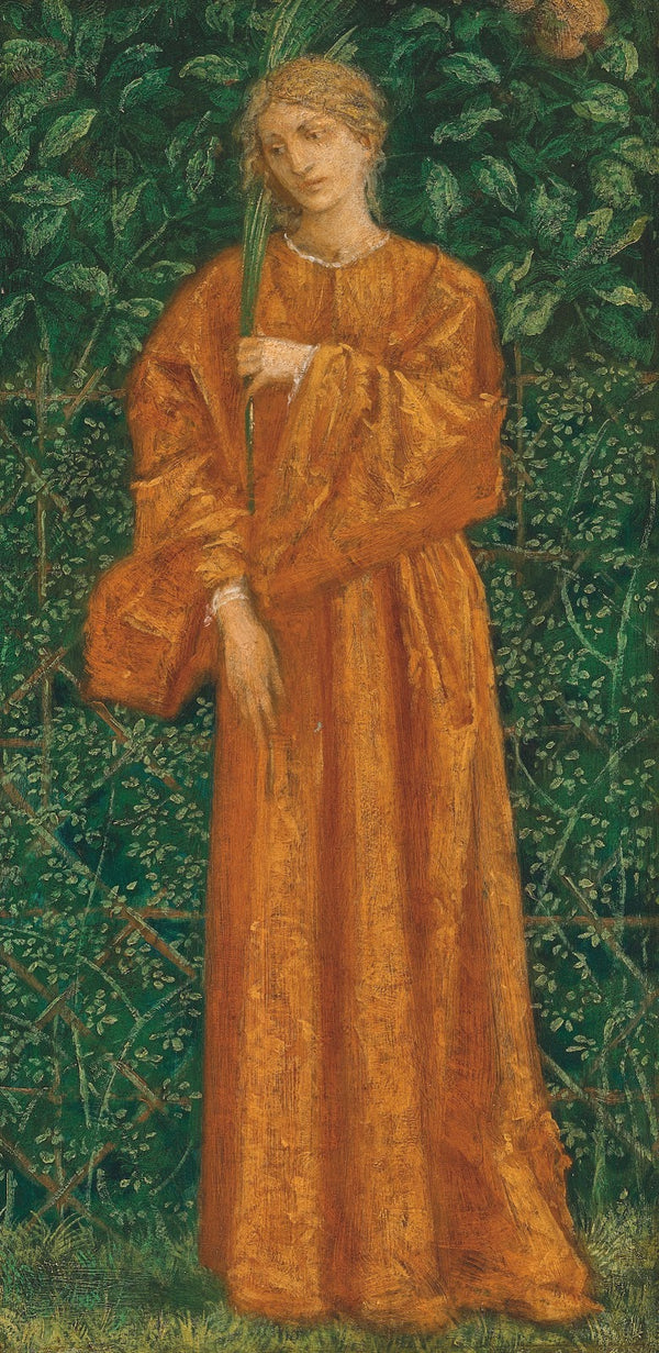 A female figure holding a palm