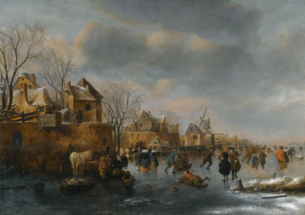 An Extensive Winter Landscape With Numerous Figures On The Ice