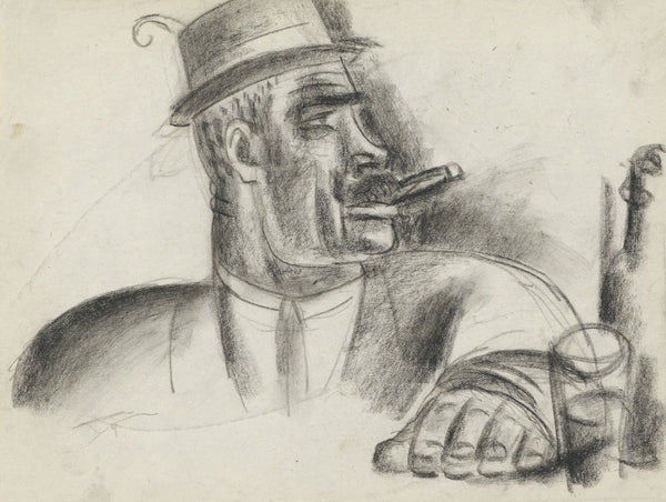 Portret van jager en profil met hoed op en sigaar in de mond 1925   1927