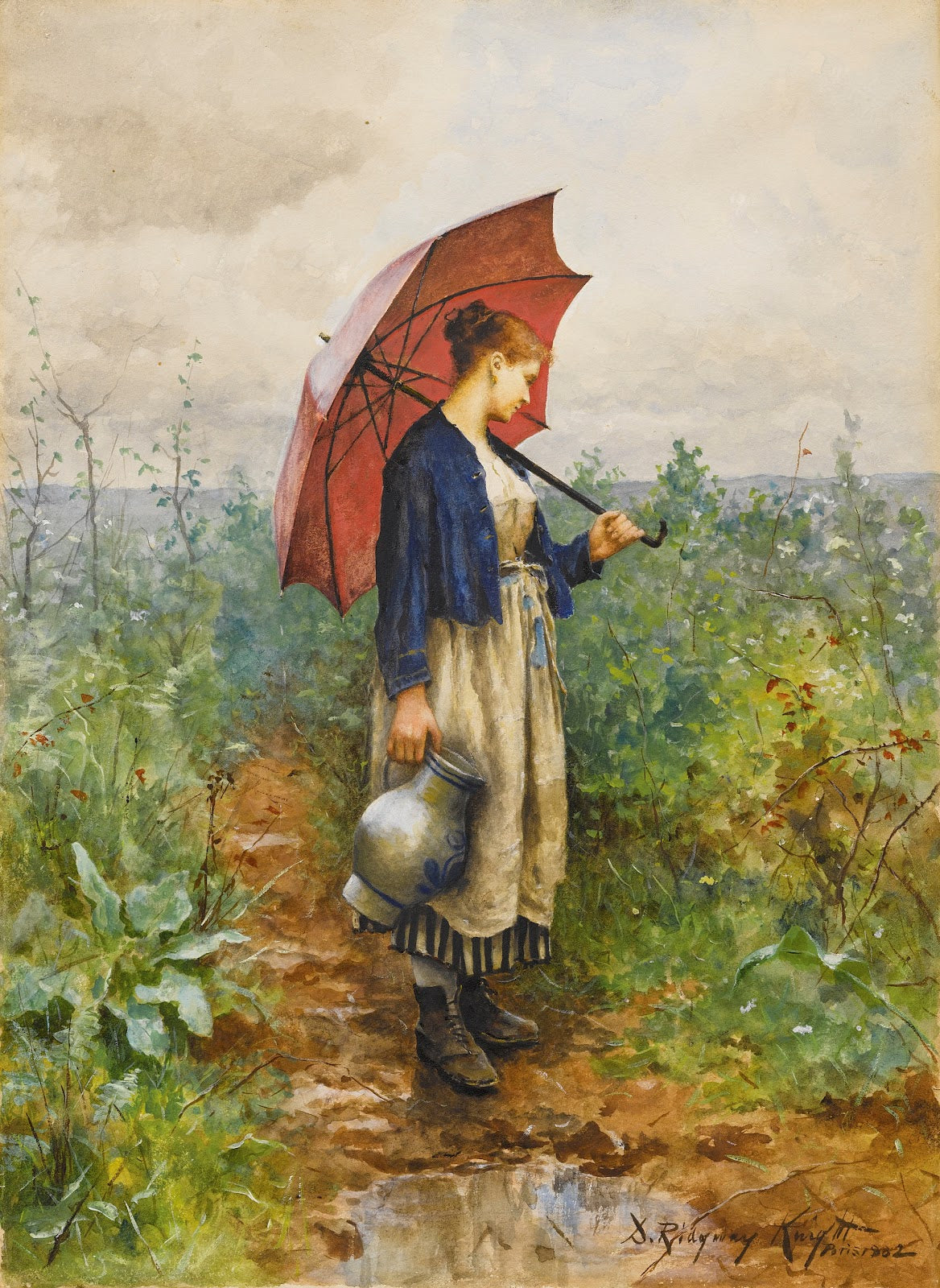 PortraitOf a Woman With Umbrella Gathering Water 1882