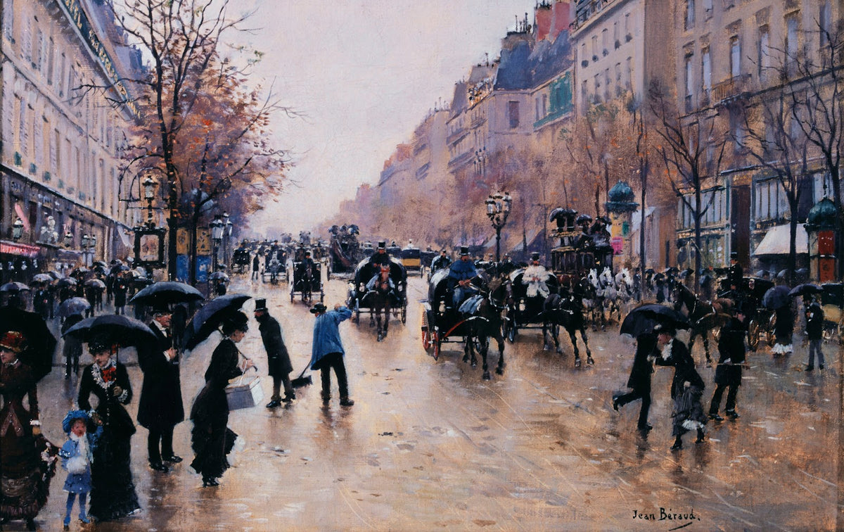 Le boulevard Poissonière sous la pluie 1880