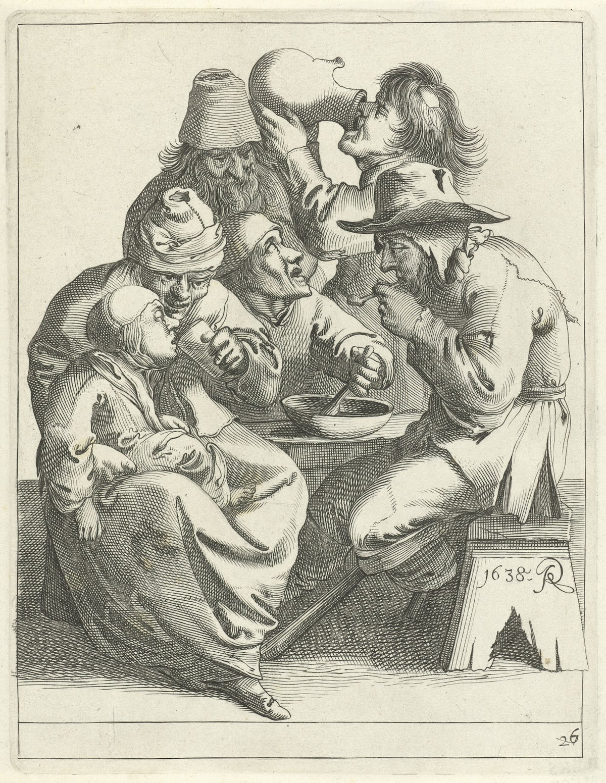 Bedelaars en boeren rond een tafel 1638 1652