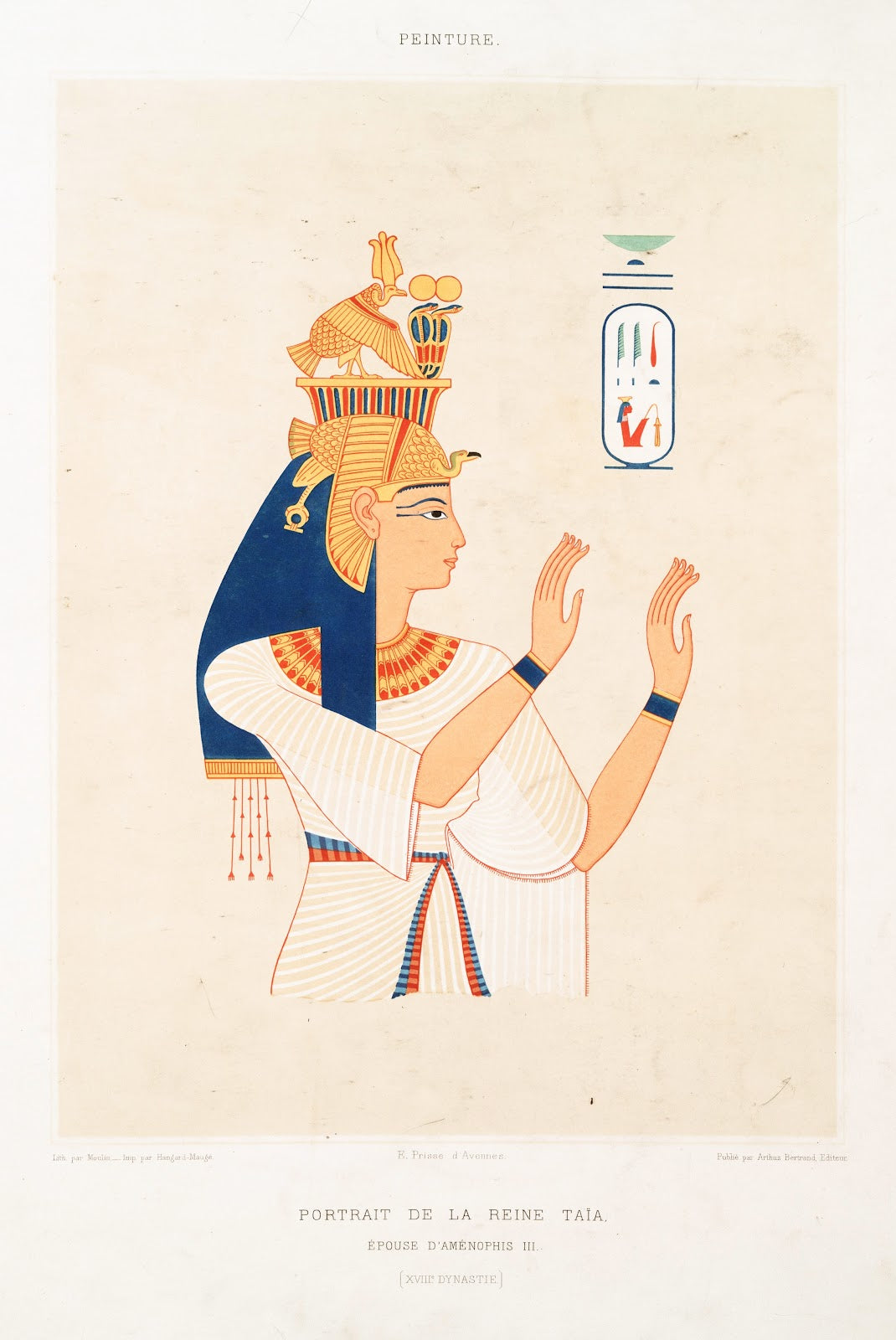 Peinture portrait de la reine Taïa épouse dAménophis III XVIIIe dynastie 1878