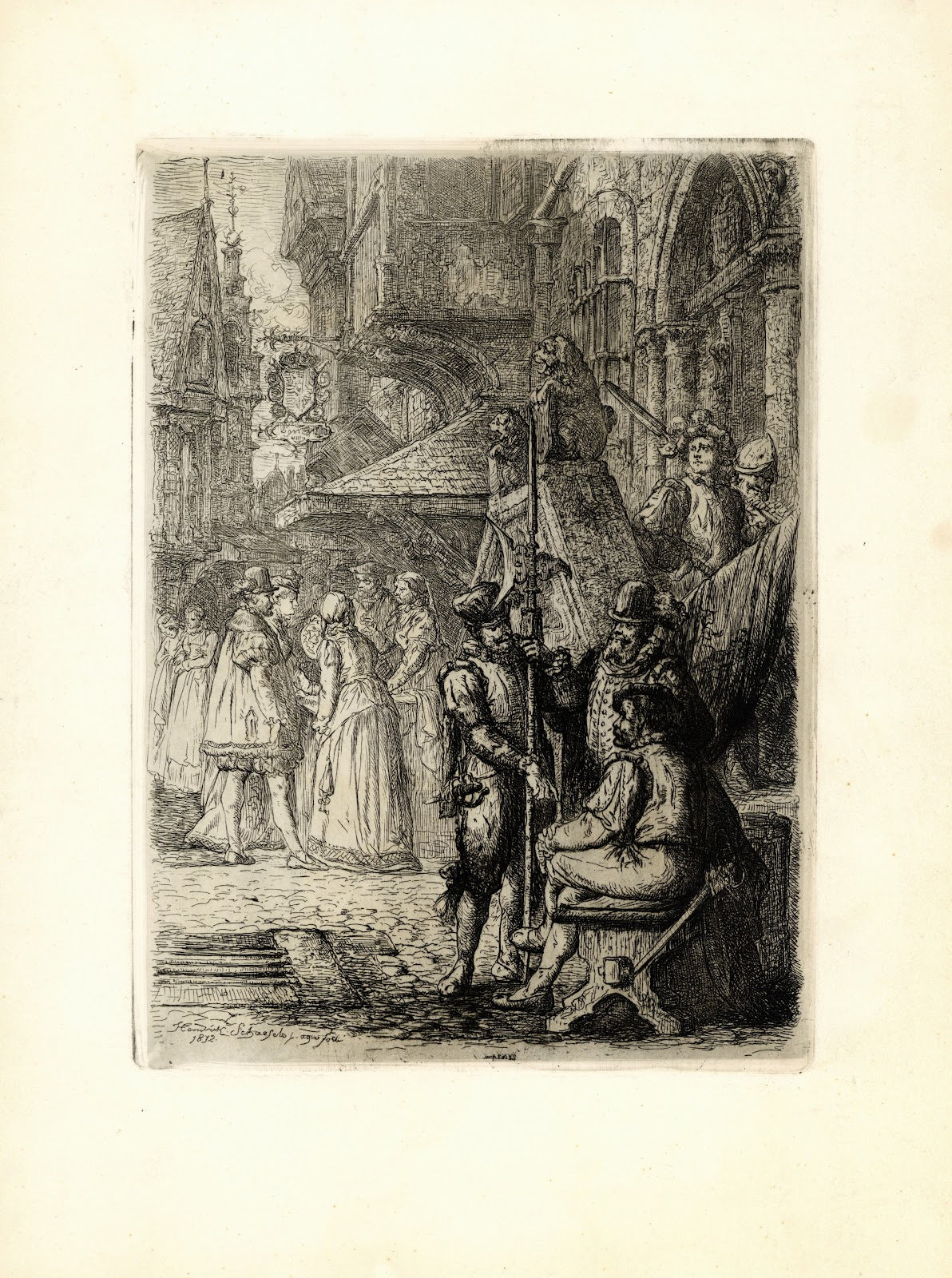 Medieval historical street scene 1872