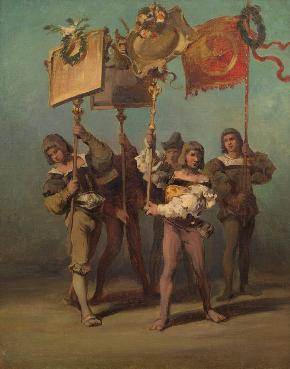 Entwurf zum Festzug 1879  Standartenträger der Tischler 1879