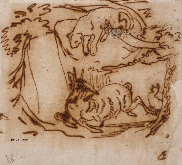 Jaguar guettant une antilope 19th century