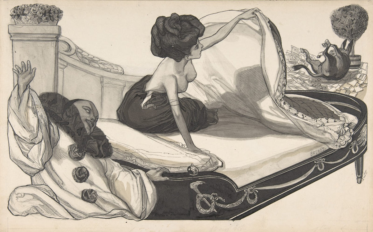 Woman in Bed Observing a Donkey