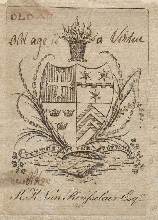 Coat of Arms with K K Van Rensselaer Esq inscribed below