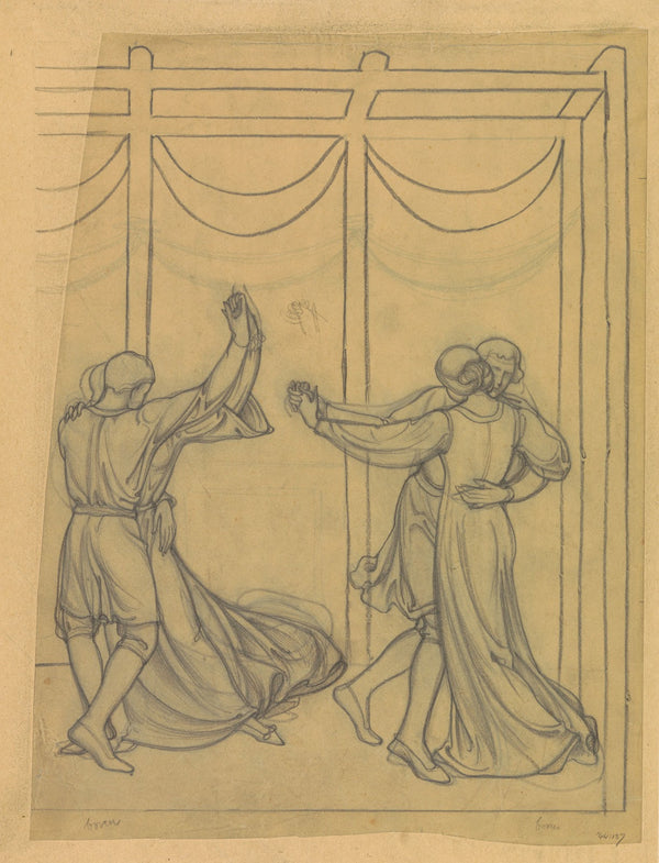 Ontwerp voor wandschildering in de Beurs van Berlage twee dansende paren 1869