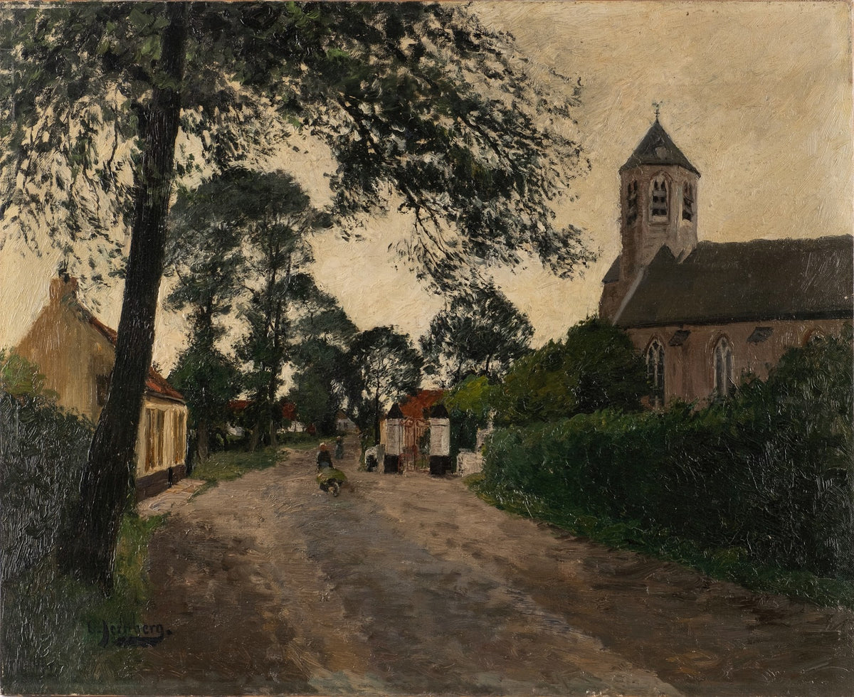 Village street with church