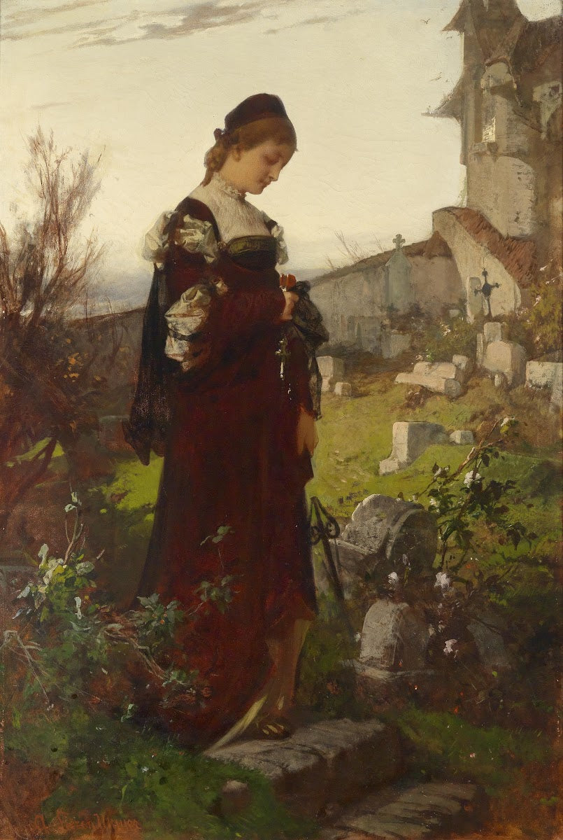 Mädchen auf einem Friedhof