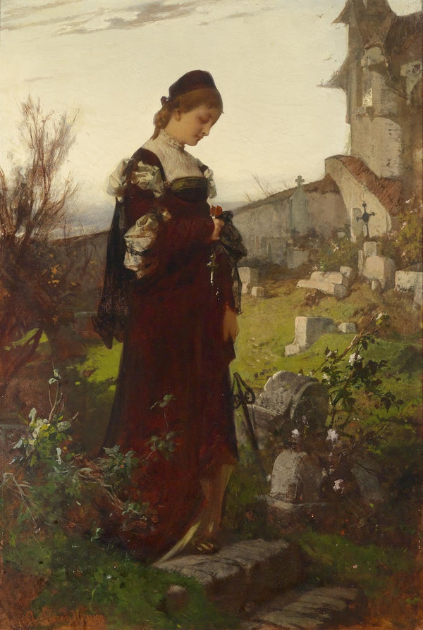 Mädchen auf einem Friedhof