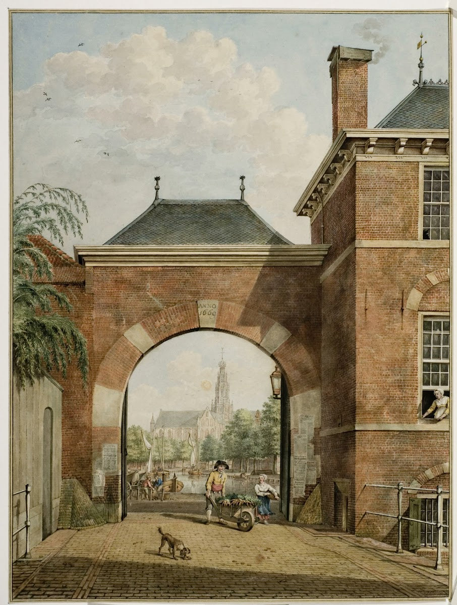 Gezigt door de eenties Poort op de Groote kerk te Haarlem 1800 1805