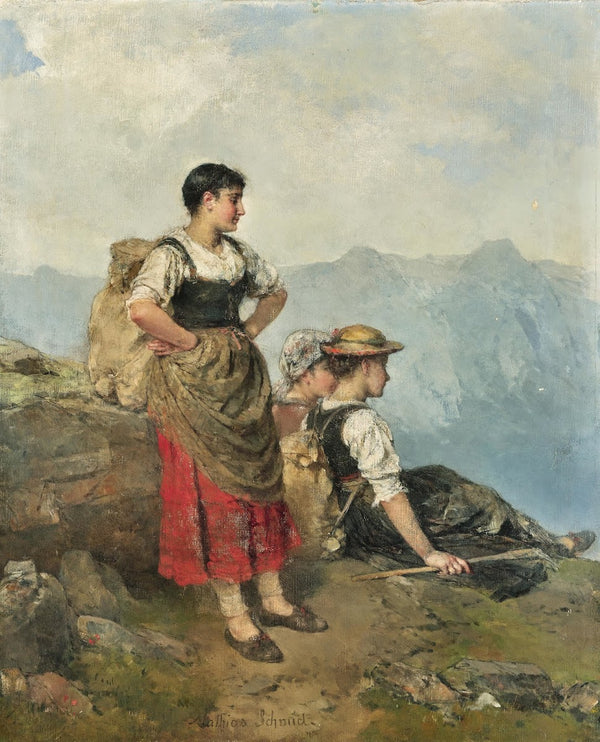 Three Travellers Resting View of a Valley