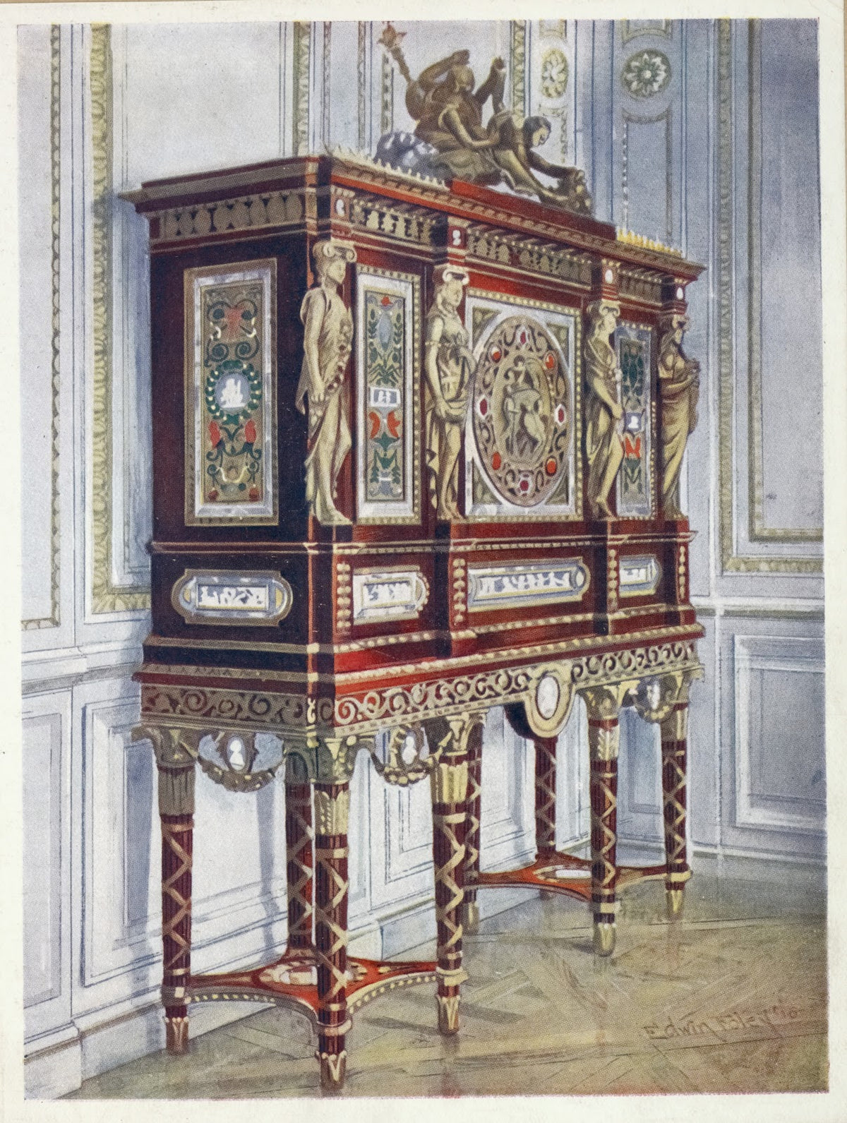 Jewel cabinet of Queen Marie Antoinette of mahogany gilt inlaid carved and with