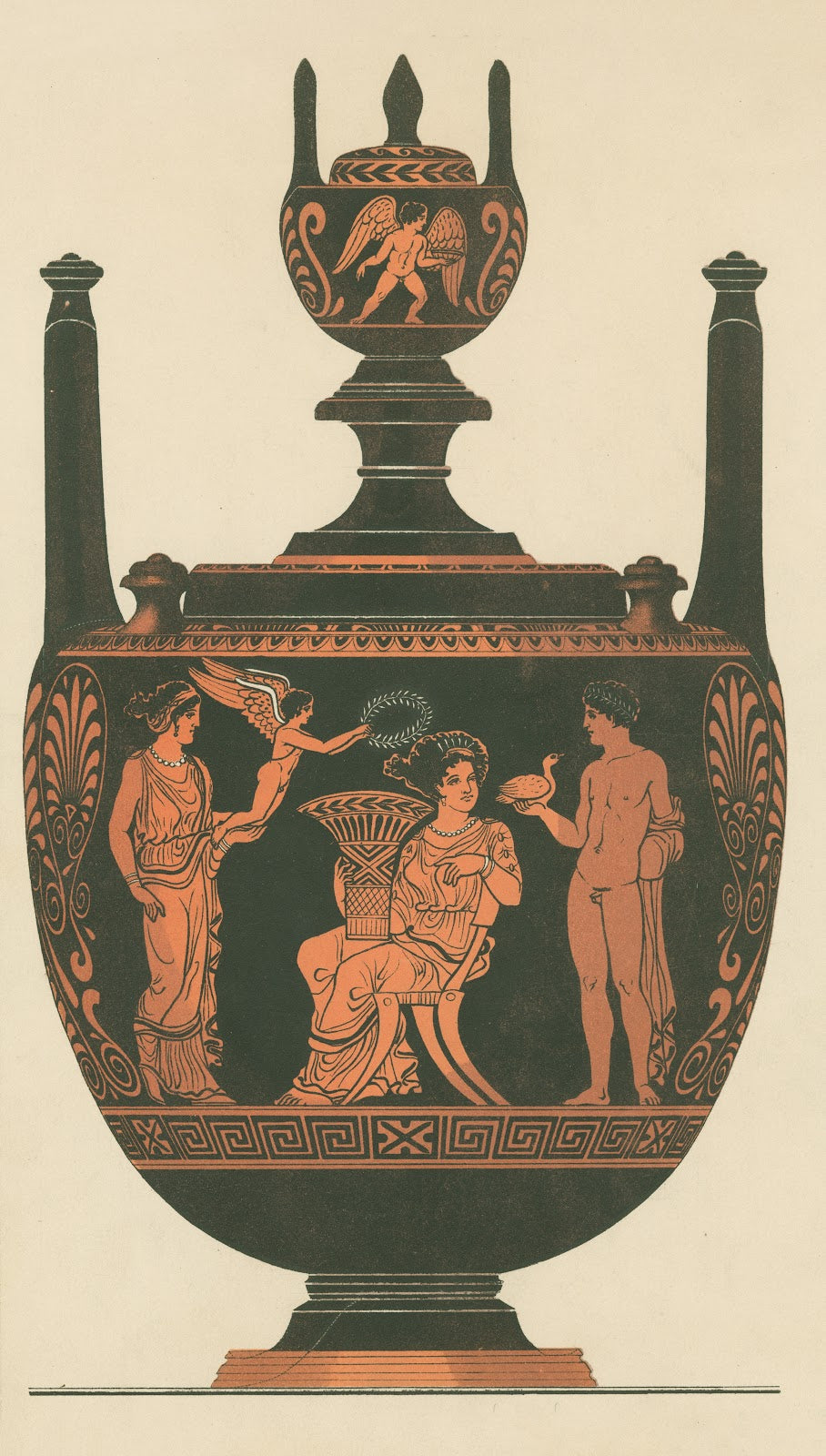 Apulian lebes gamikos showing a seated bride holding a vase attended by a youth