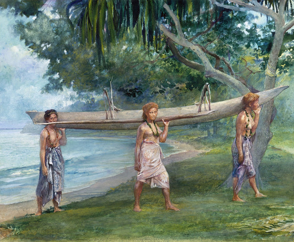 Girls Carrying a Canoe Vaiala in Samoa 1891