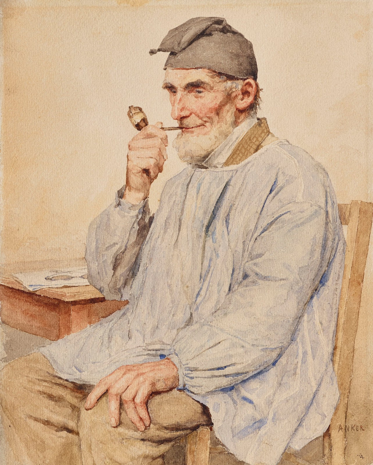 Sitzender Bauer mit Pfeife 1900