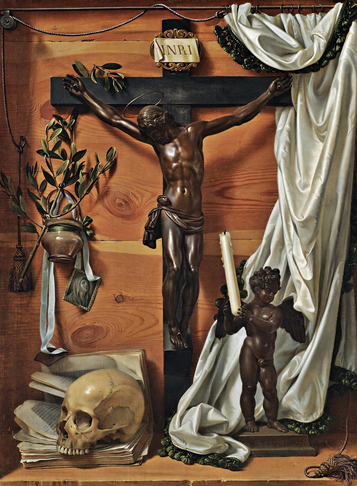 A Trompe Loeil Vanitas Still Life With A Bronze Crucifix