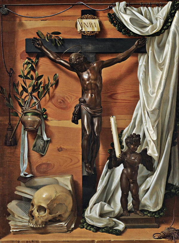 A Trompe Loeil Vanitas Still Life With A Bronze Crucifix